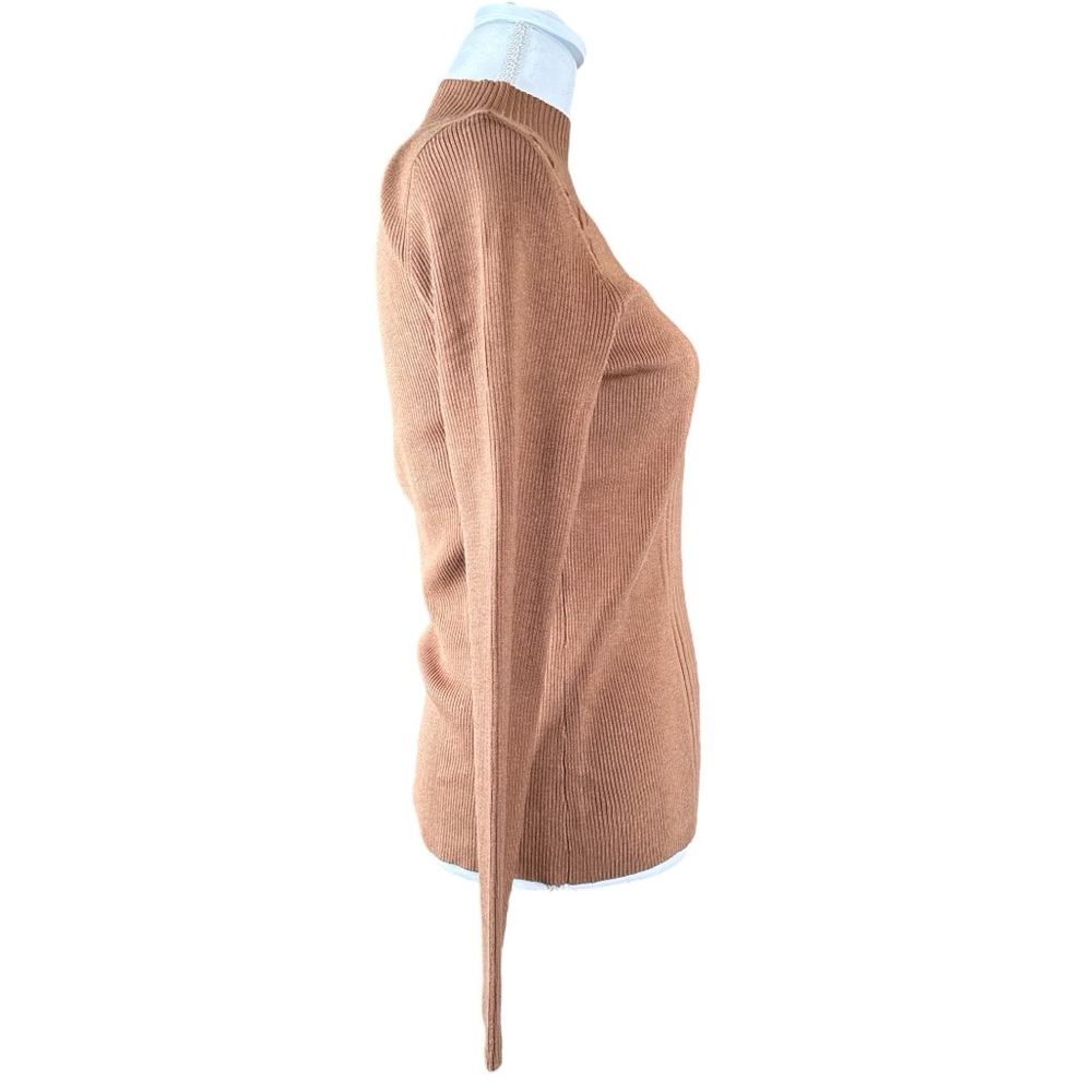 INC INTERNATIONAL CONCEPTS Ribbed Mock Neck Sweater in Brown Saira, Size L. - Picture 4 of 13